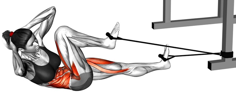 Relevé de buste avec rotation du buste à l’élastique : travail des muscles abdominaux - Fin