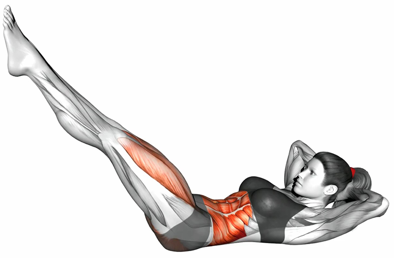 Relevé de buste avec rotation sur jambes tendues – Travail des abdominaux et des obliques - Début