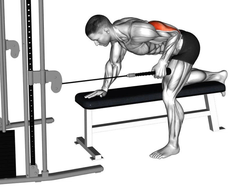 Extension du bras sur buste penché à la poulie basse avec corde simple – Travail des triceps - Début